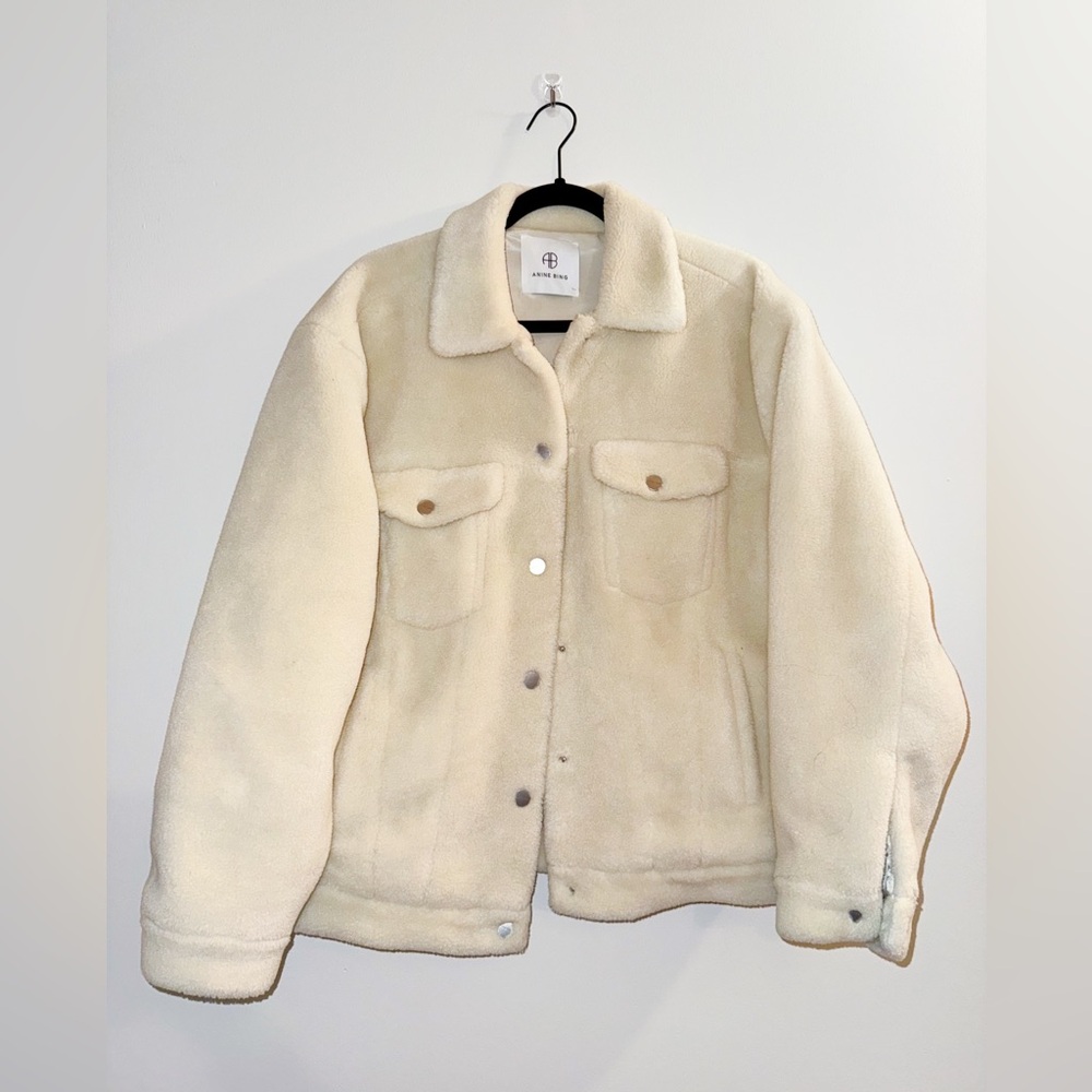 Anine Bing shearling oversized jacket ivory small‎ teddy shacket